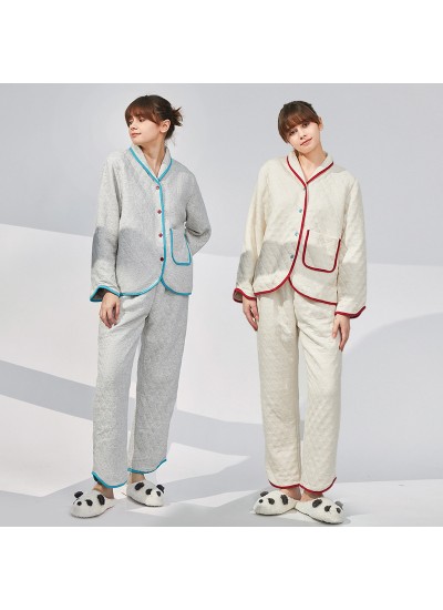 Lapel Collar Contrasting Color Crystal Velvet Warm Suit Flannel Plus Velvet Thick Home Clothes Confinement Clothes
