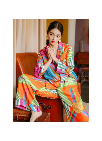 Women's pajamas spring and autumn long-sleeved trousers thin section silk autumn and winter ice silk suit home service ladies can wear two pieces