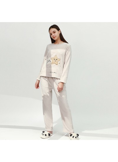 PJ Sawage star heart print flannel warm plus velvet dreaming home clothes set pajamas pants confinement clothes