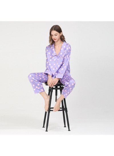 Polka-dot pajamas women's autumn and winter long-sleeved ice silk two-piece fashion spring and autumn can go out home service suit imitation silk