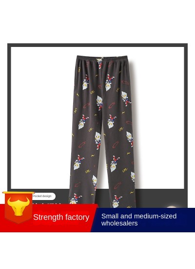 Autumn men's pajama pants cotton trousers spring and autumn summer men's enlarged home pants cute cartoon loose can be worn outside