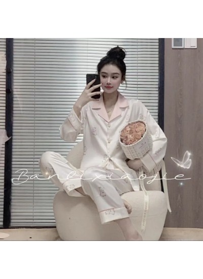 2023 New Arrival Women's Adorable and Cute Bunny Home Wear Ice Silk Pajama Set with High-end Sense Word Pattern for Outdoor Wear