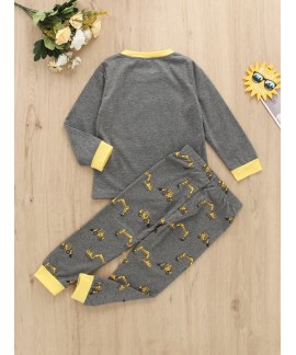 Christmas Price Cuts 2pcs Boys Casual Wear Cartoon Excavator Print Long Sleeve Pajamas 