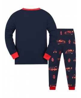 Boys Firtruck Long-sleeve Sweatshirt & Pants Pajamas Set Kids Clothes 