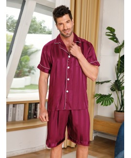 Mens Soft Comfortable Pajama Sets With Pocket Button Up Short Sleeve Top Short Pants Mens Sleepwear Loungewear 