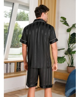 Mens Soft Comfortable Pajama Sets With Pocket Button Up Short Sleeve Top Short Pants Mens Sleepwear Loungewear 