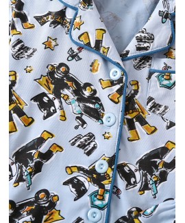 Boys Cartoon Character Pajamas Set Tops Bottoms Short Sleeves Button Casual Homewear 