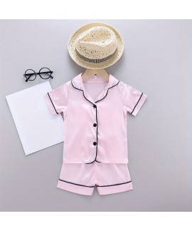 2pcs Toddler Girls Comfortable Pajamas Outfit Button Short Sleeve Top & Elastic Waist Shorts Sleepwear