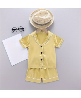 2pcs Toddler Girls Comfortable Pajamas Outfit Button Short Sleeve Top & Elastic Waist Shorts Sleepwear