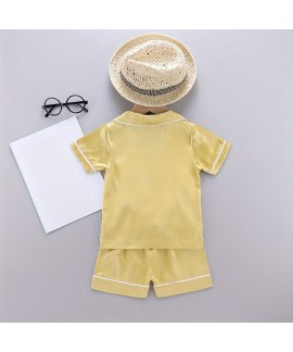 2pcs Toddler Girls Comfortable Pajamas Outfit Button Short Sleeve Top & Elastic Waist Shorts Sleepwear