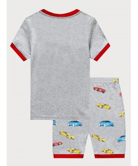 Boys Car Print Pajamas Set Short Sleeves Tops Bottoms Comfortable Cozy Casual Loungewear Sets 