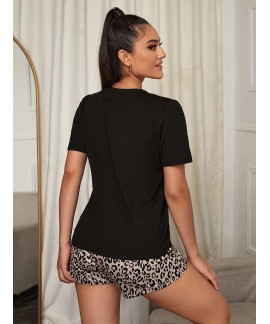 Leopard Print Short Sleeve Womens Sleepwear 