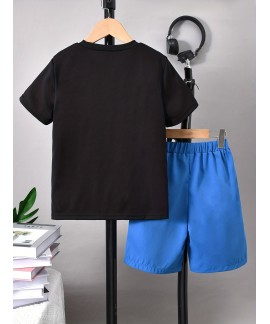 Boys Casual Trendy Street Style Game Console Graphic T Shirt Shorts Set For Summer Holiday 