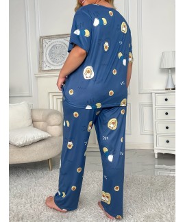 Womens Plus Size Summer Two Piece Pants Pajama Set 