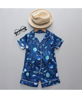 Floral Summer Polyester Pajamas Set Boys Homewear 