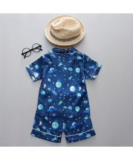 Floral Summer Polyester Pajamas Set Boys Homewear 