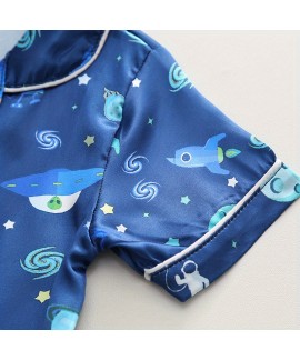 Floral Summer Polyester Pajamas Set Boys Homewear 