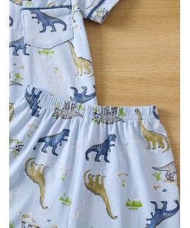 2pcs Boys Teen Cute Dinosaur Graphic Print Short Sleeve Shirt Shorts Pajama Set Clothes For Summer 