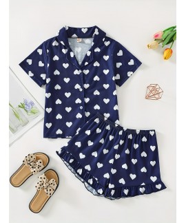 Girls Lapel Short Sleeve Outfits 