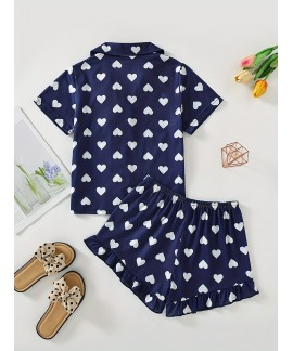 Girls Lapel Short Sleeve Outfits 