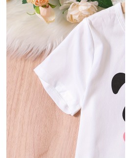 2pcs Girls Pajamas Outfit Cute Cartoon Panda Graphic Crew Neck T Shirt Top Elastic Waist Pants Sleepwear