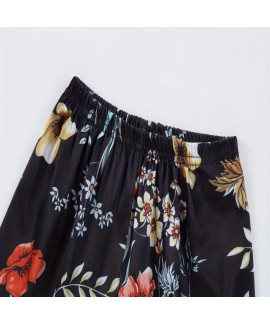 Kids Satin Pajamas Sets Girls Boys Button Down Pjs Short Sleeve Silk Nightwear 2 Piece Lounge Set Rose Flowers Patterns 