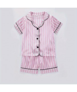 Button Casual Shirt Shorts Set Girls Silk Pajamas 