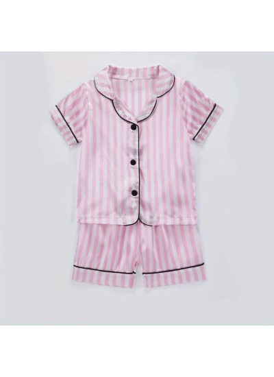 Button Casual Shirt Shorts Set Girls Silk Pajamas 