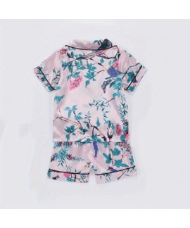 Girls Casual Floral Shirt Kids Silk Pajamas 