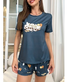 Letter Print Crew Neck Casual Womens Sleepwear 