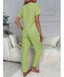 Solid Color Crew Neck Casual Womens Loungewear 