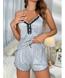 Sexy V Neck Sleeveless Pajama Set Womens Sleepwear 