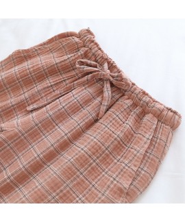 Japanese plaid pajama pants women's pure cotton gauze spring and summer thin section ladies home pants trousers can be worn outside large size home