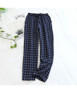 Japanese plaid pajama pants women's pure cotton gauze spring and summer thin section ladies home pants trousers can be worn outside large size home