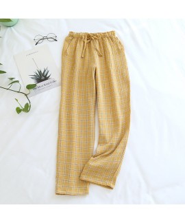 Japanese plaid pajama pants women's pure cotton gauze spring and summer thin section ladies home pants trousers can be worn outside large size home