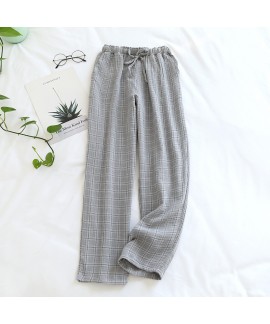 Japanese plaid pajama pants women's pure cotton gauze spring and summer thin section ladies home pants trousers can be worn outside large size home