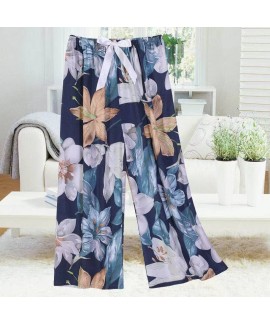 2023 New Cotton Silk Sleep Pants Women's Summer Large Size Loose Casual Wide Leg Pants Internet Celebrity Artificial Cotton High-Waisted Pants