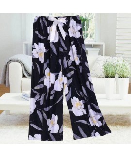 2023 New Cotton Silk Sleep Pants Women's Summer Large Size Loose Casual Wide Leg Pants Internet Celebrity Artificial Cotton High-Waisted Pants