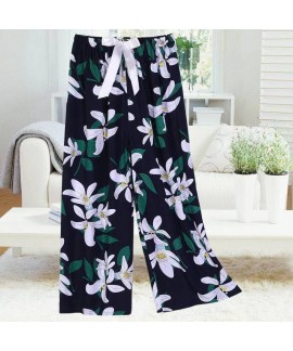 2023 New Cotton Silk Sleep Pants Women's Summer Large Size Loose Casual Wide Leg Pants Internet Celebrity Artificial Cotton High-Waisted Pants