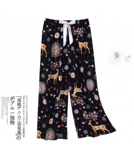 2023 New Cotton Silk Sleep Pants Women's Summer Large Size Loose Casual Wide Leg Pants Internet Celebrity Artificial Cotton High-Waisted Pants