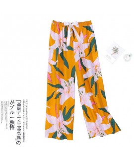 2023 New Cotton Silk Sleep Pants Women's Summer Large Size Loose Casual Wide Leg Pants Internet Celebrity Artificial Cotton High-Waisted Pants