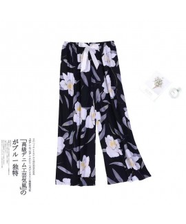 2023 New Cotton Silk Sleep Pants Women's Summer Large Size Loose Casual Wide Leg Pants Internet Celebrity Artificial Cotton High-Waisted Pants