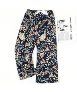 2023 New Cotton Silk Sleep Pants Women's Summer Large Size Loose Casual Wide Leg Pants Internet Celebrity Artificial Cotton High-Waisted Pants