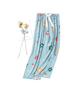 2023 New Cotton Silk Sleep Pants Women's Summer Large Size Loose Casual Wide Leg Pants Internet Celebrity Artificial Cotton High-Waisted Pants