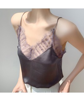 Eyelash Lace Sexy Beautiful Back Real Silk Women's Small Strap High-End Luxury Gloss Mulberry Silk Base Vest