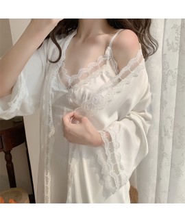 2023 summer pajamas ladies with chest pads sexy sling nightdress temptation two-piece nightgown girls lace ice silk