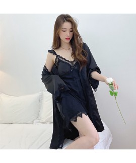 2023 summer pajamas ladies with chest pads sexy sling nightdress temptation two-piece nightgown girls lace ice silk