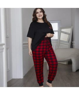 Amazon European Union Plus Size Women's Summer Short-Sleeved Pajama Suit Home Clothes Wearable