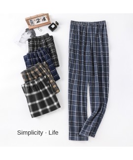 Swallow Village Spring Autumn New Men's Sleep Pants Plaid Pants Long Pants Knitted Cotton Loose Plus Size Men's Home Pants