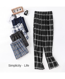 Swallow Village Spring Autumn New Men's Sleep Pants Plaid Pants Long Pants Knitted Cotton Loose Plus Size Men's Home Pants